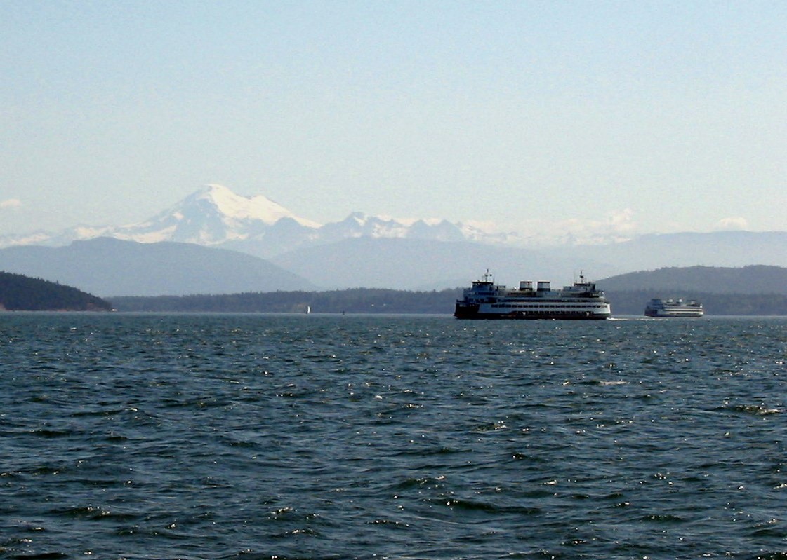 Washington State Ferry with Mount Baker in the background